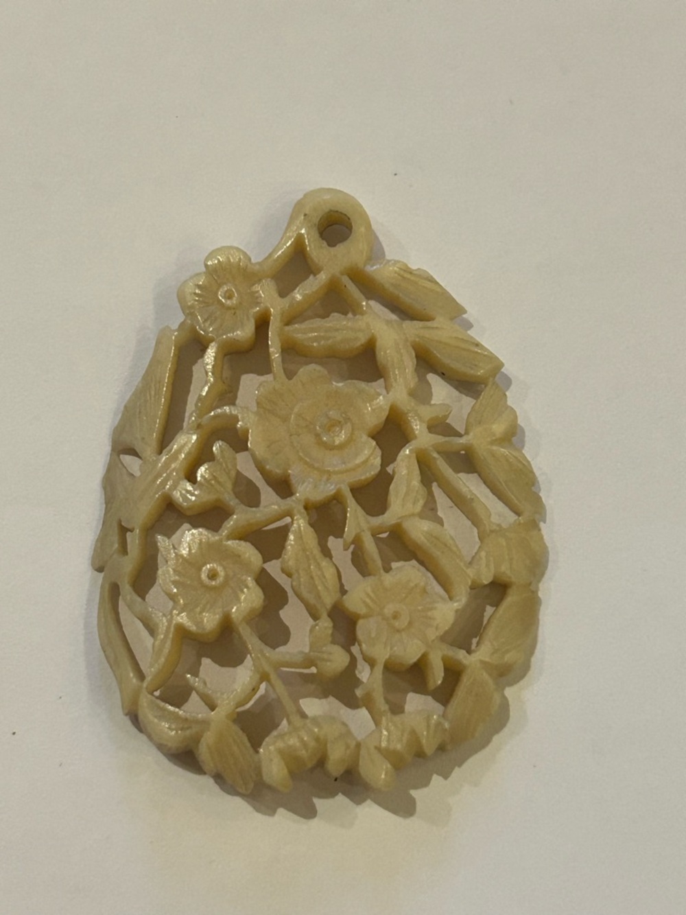 Vintage Carved Bone Bird and Flowers Pendant